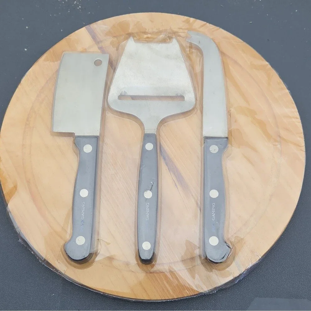 Cheese Knife Set with Wooden Board, Knife, Slicer, Cleaver, 4-Piece